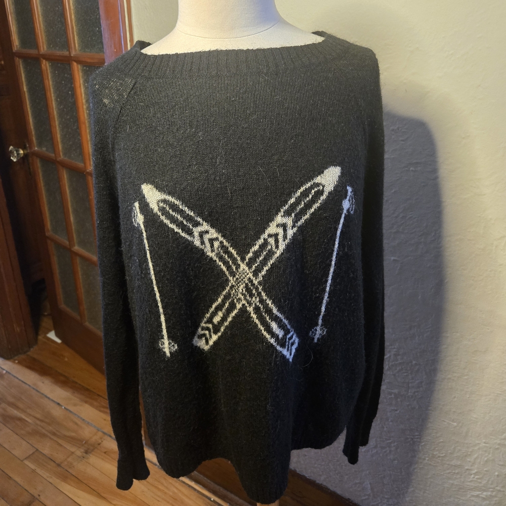 Woolrich Ski Sweater Black Wool Blend Alpine Lodge Graphic XL - Picture 5 of 12